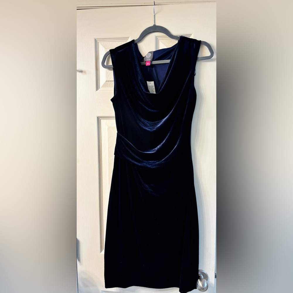 NWT~ Vince Camuto Navy Velour Elegant  Sleeveless Dress~ Size:10 ~ Retails $220